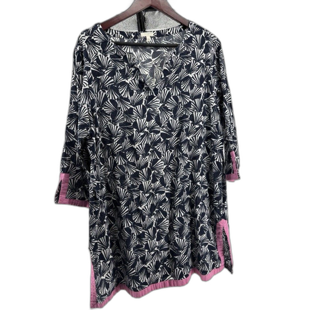 Talbots Seashell Tunic Top Large Blue Lightweight Cotton Resort Beachy